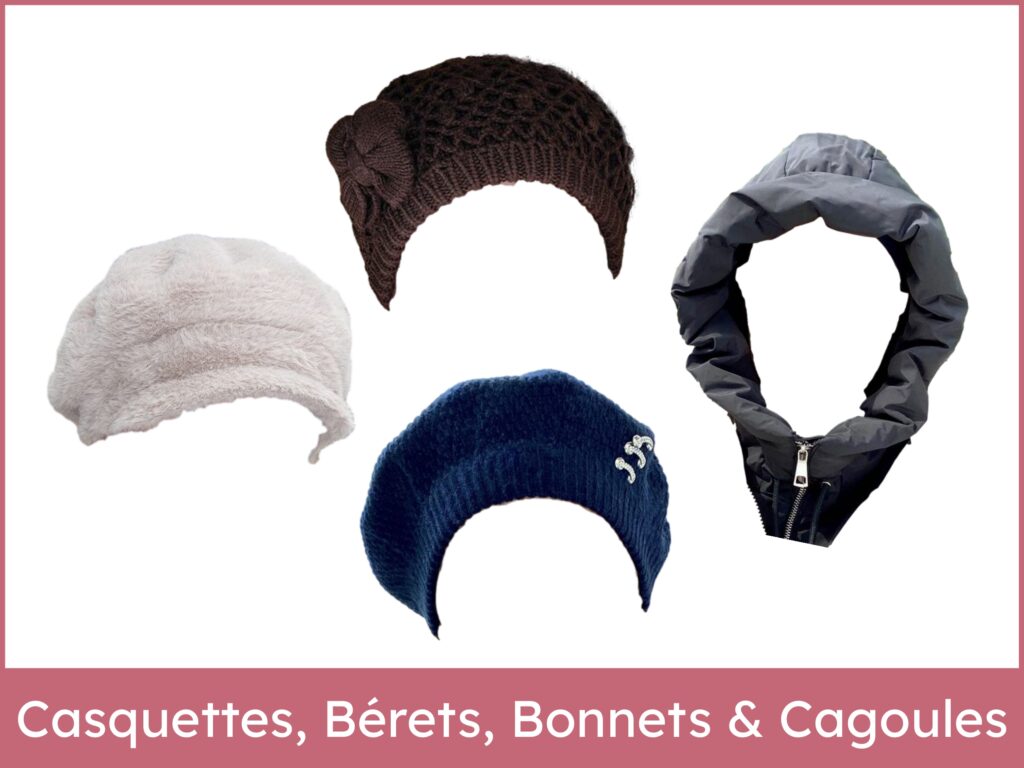 Encadré image et texte relié à la page catégorie d'articles nommée "Casquettes, Bérets, Bonnets & Cagoules"