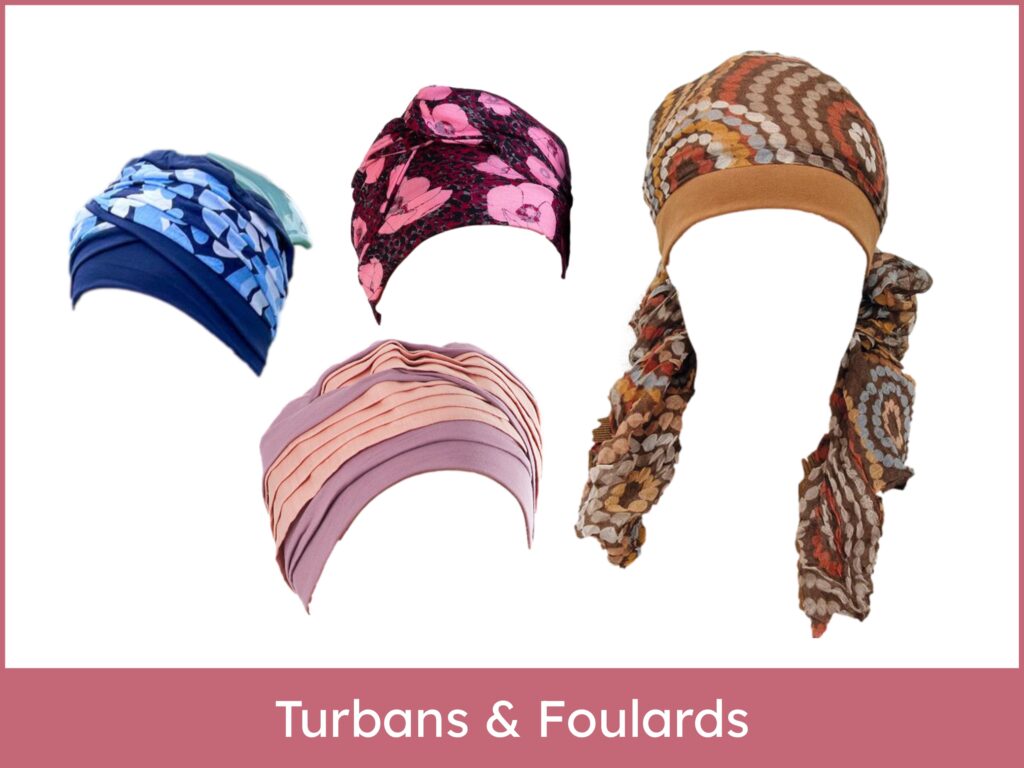 Site 2BM, bien être durant la chimiothérapie. Encadré image et texte relié à la page catégorie d'articles nommée "Turbans & Foulards"